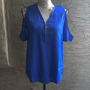 🆕 Jeuvre Royal blue Cold Shoulder Business Casual Short Sleeve top_Small